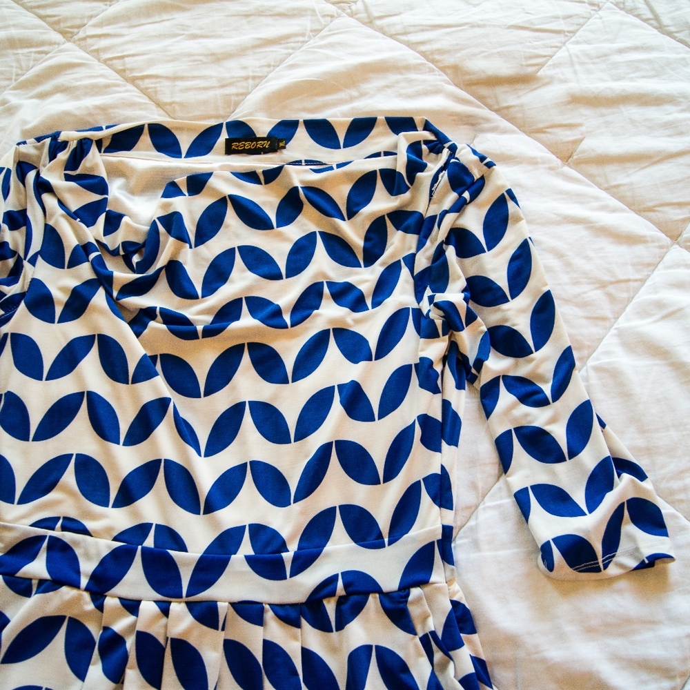 Blue & White Jersey Dress | Modcloth NWOT
